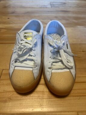 Puma Women’s White Leather Sneakers with Gum Toe Caps